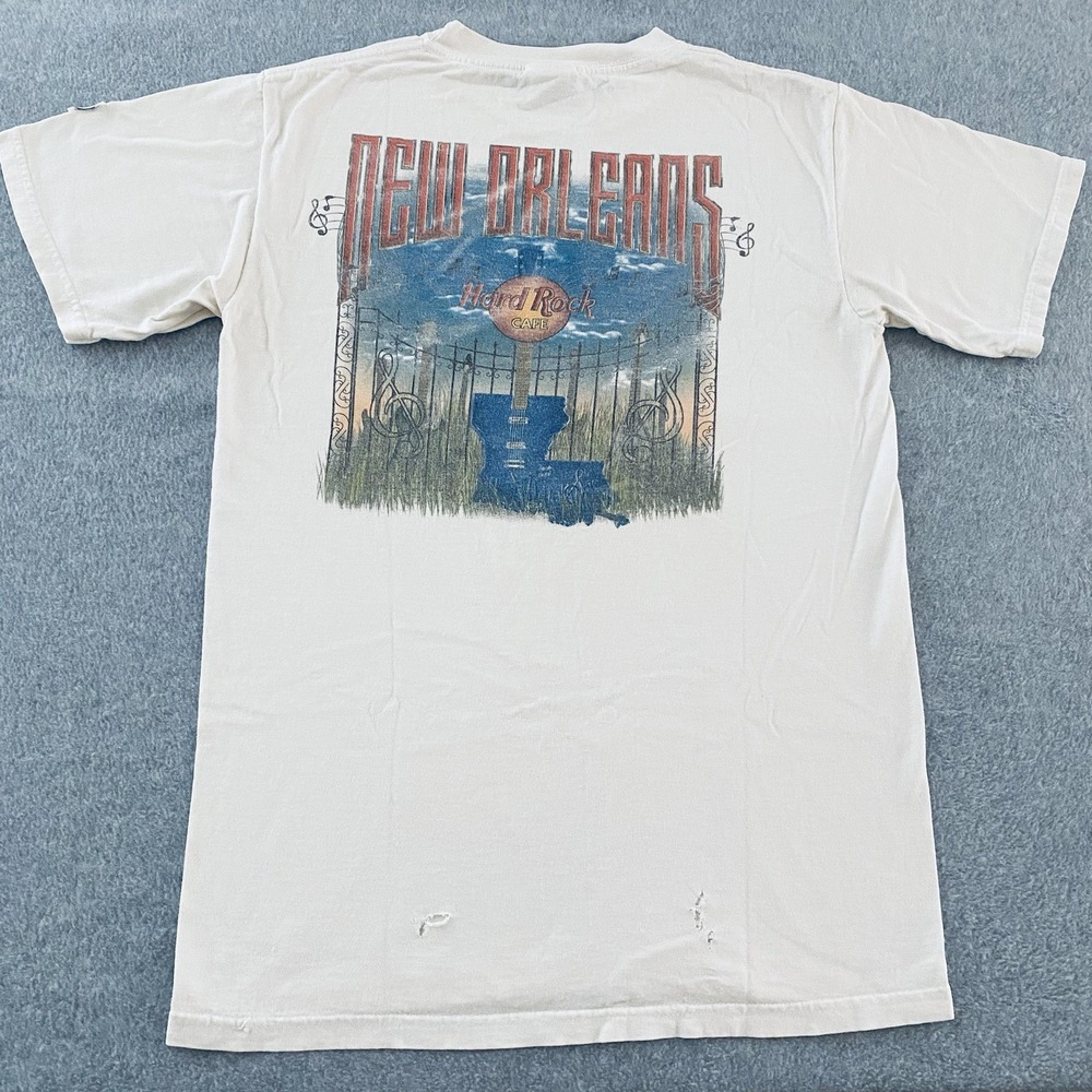 Hard Rock Cafe New Orleans Shirt Adult‎ Small Off White Vtg Y2k Double Sided Tee - Picture 3 of 16